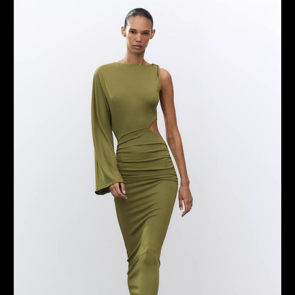 ZARA Olive One-Shoulder Dress
